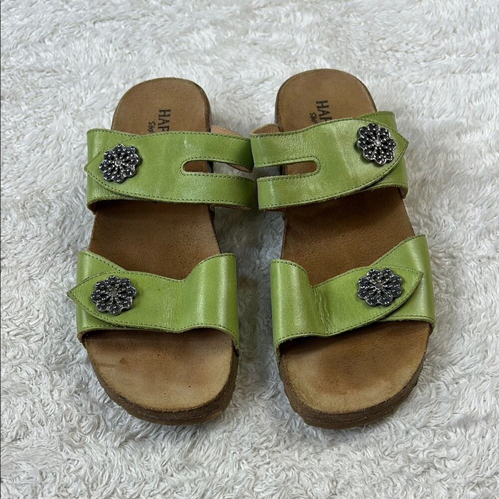 Haflinger Pansy green leather slide sandals, size‎ 39 or 8.5